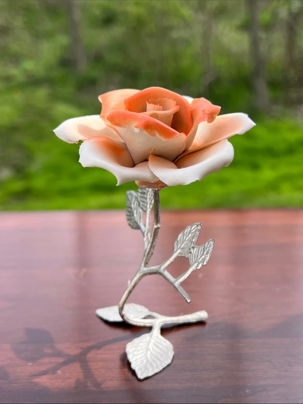 Vintage Capodimonte Italian Applied Porcelain Pottery Rose Flower Peach Orange